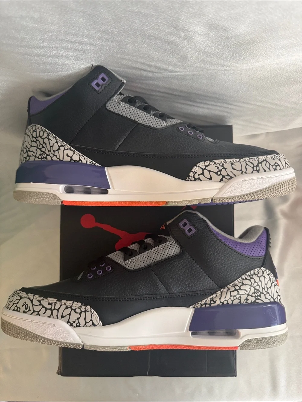 New! Air Jordan 3 Retro 'Court Purple' features a black tumbled leather upper!
